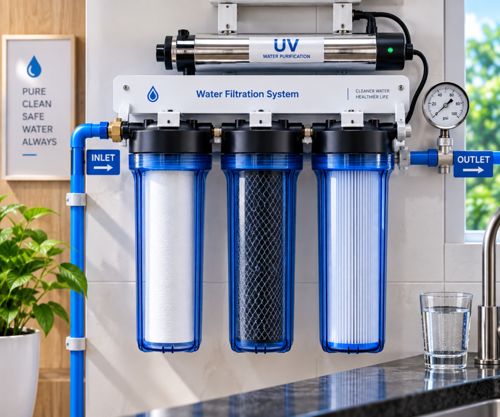 Whole house water filter system installation in Trivandrum